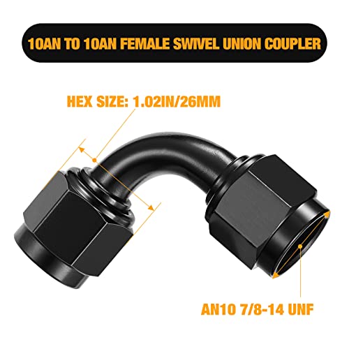 SYKRSS 10AN Female to 10AN Female 90 Degree Swivel Coupler Union Fitting Adapter Aluminum 2 pcs — view 2