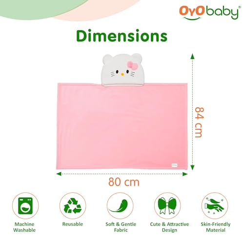 Image of OYO BABY Newborn Blanket Combo Pack | Hooded Sleeping Bag Wrapper & Baby Bath Towel | Soft & Durable Polycotton Fabric | Comfortable in All Seasons | Easy Care | 0-12 Months | Pink Kitty & Unicorn