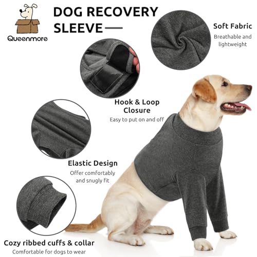 Image of Queenmore Dog Surgery Recovery Sleeve Front Legs, Breathable Dog Recovery Sleeve, Elbow Protector Pet Cone Alternative After Surgery, Grey, M