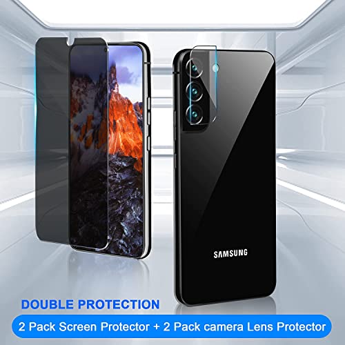 [2+2 Pack] Galaxy S21 Privacy Screen Protector + Camera Lens Protector, Full Coverage, 9H Tempered Glass Scratch Resistant, Support Fingerprint, Bubble-Free For Samsung S21 [6.2 Inch] #TOP2