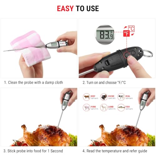 Image of TempPro TempSwift 1 Sec Digital Food Thermometer for Kitchen Cooking | Meat Thermometer Digital, 5.3 inches Super Long Probe, Bread Baking Sourdough Liquids Candy Making Accessories Gift