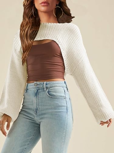 Image of Womens Bolero Crochet Crop Shrug Shoulder Knit Cropped Sweater | Y2K Crochet Crop Top, Half Sweater, Cozy Chest Over the Shoulder Top Cardigan, Cut Off Super Crop, Ballet Lace Sweater