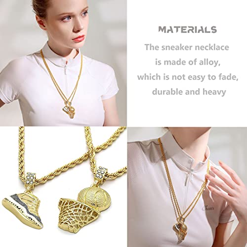 Men's Hip Hop Sports Necklace Gold Plated Vintage Black Sneakers And Basket Fade Resistant 24" Cord Chain #TOP3