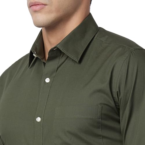 Image of Raymond Men Slim Fit Solid Pattern Pure Cotton Semi Cut Away Collar Full Sleeve Formal Shirt