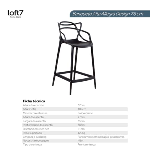 Loft7 Home Decor, Kit 3 Banquetas Alta Allegra Design 76 cm - Preto