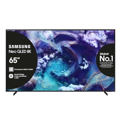 Samsung Neo QLED 8K Vision AI Smart TV 65'' QE65QN900FTXZT Mini LED, NQ8 AI Gen3 Processor, 8K AI Upscaling, Glare Free, Dolby Atmos & OTS Pro, Metal Frame Design, PACCHETTO INTRATTENIMENTO, 2025
