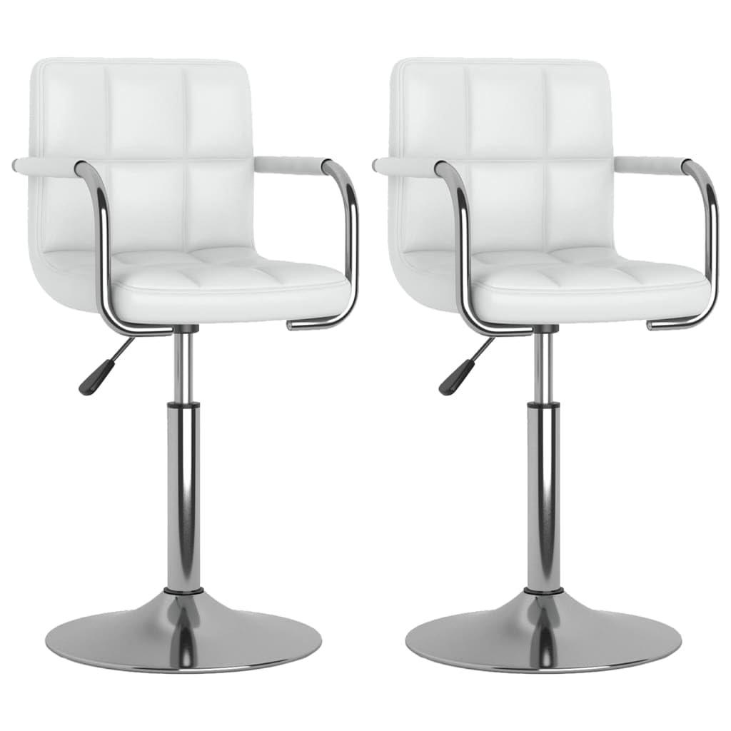 Juego de 2 sillas de comedor giratorias de piel sintética blanca con estructura de acero cromado, altura regulable mediante muelle de gas, giratorias de 360 grados para comedor