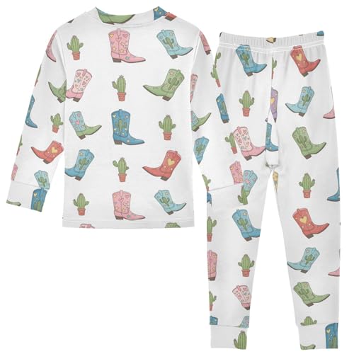 Pajama Sets Long Sleeve Cowboy Boots and Cacti Soft Comfy Sleepwear 2 Piece PJS 3-8T3