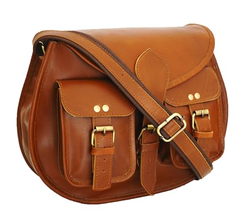 13 inch Leather Crossbody bags for women Vintage Style Genuine Hobo Handmade Brown Travel Ladies Shoulder Purse