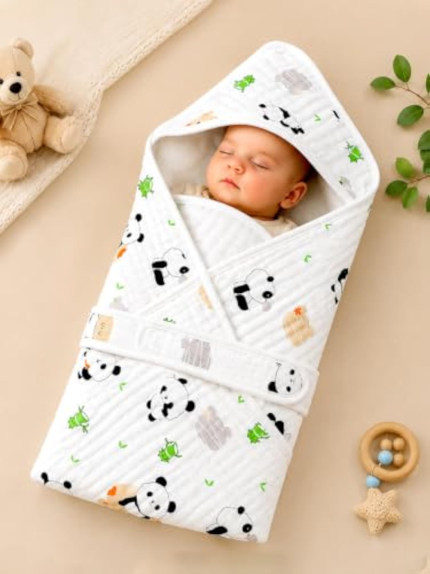 Playful Panda 6-Layer Muslin Cotton Hooded Baby Swaddle Blanket