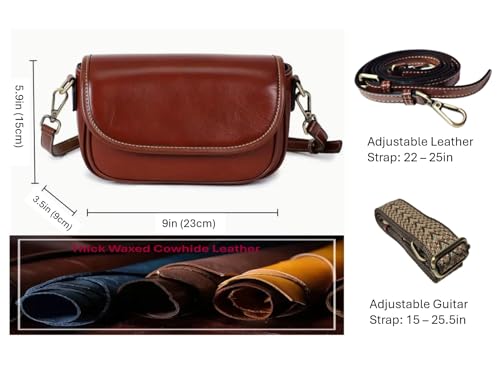9" Women Genuine Cow Real Leather Crossbody Bag Purse with 2 Adjutable Shoulder Straps4
