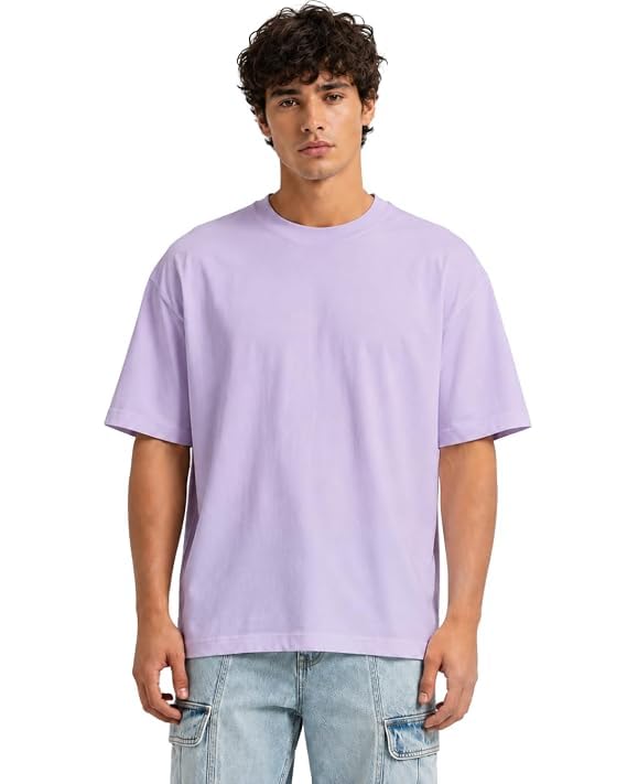 Image of VEL Plain 100% Heavy Cotton Oversized T-Shirt Baggy Fit Drop Shoulder Half Sleeves Round Neck Solid 100% Cotton T-Shirt for Men (Pack of 3)