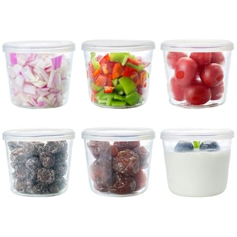 HillSpring Small Glass Bowls with Lids, Set of 6, Food Leftover Containers in The Fridge, Clear Meal Prep Bowls for Cooking and Baking, Portioned Dessert Cups, 6.8 Ounces Cover