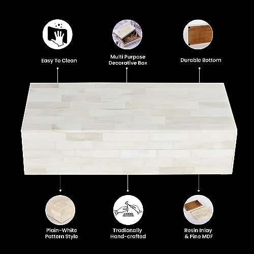 Handicrafts Home Jewelry Gift Boxes - Decorative Organizer And Storage Box For Décor White Bone Inlay 10X4.5X2.5 Inch #TOP2