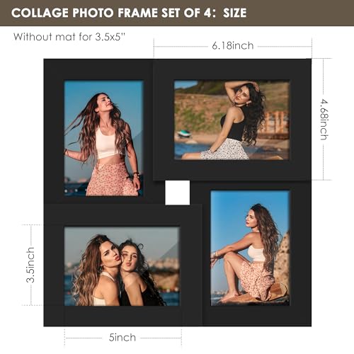 Image of DUENPY 3.5x5 Photo Frame Tempered Glass For 4 3.5x5 Photos Black | Sturdy Tempered Glass Offers Clear View, Flexible Display Methods to Preserve Your Tiny Precious Memories
