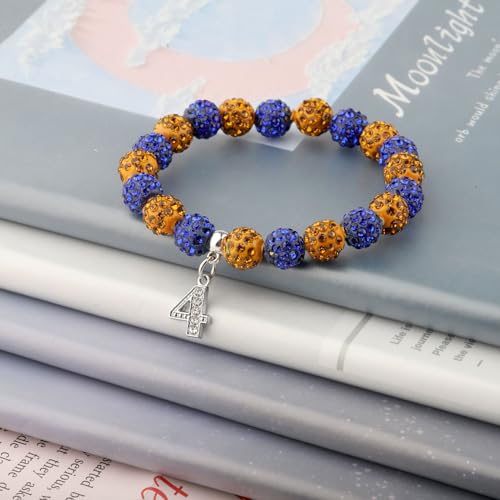 Image of POTIY SGR Sorority Gift Orange and Blue Beads Bracelet with Rhinestone Nmuber Charm Sorority Soror Gift