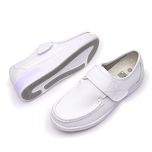 Tiosebon Women's Comfort Nursing Shoes-Waterproof Slip-Resistant Lightweight Leather Loafers With Hook And Loop For Hospital Healthcare Restaurant Work White 43 #TOP29