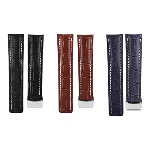 Bracelet montre Breitling cuir véritable agate 24mm de rechange
