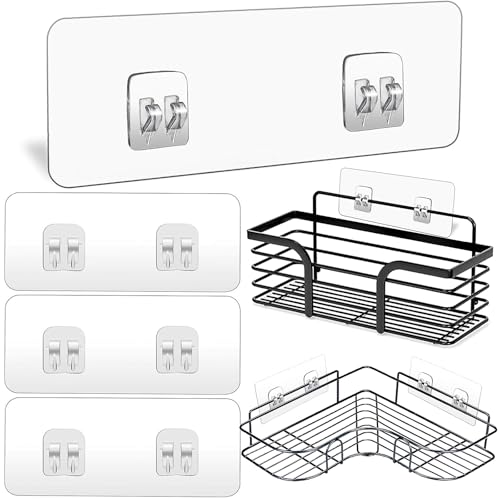 Ganci Adesivi di Ricambio,4 Pezzi Ganci Adesivi Trasparenti Supporto per Doccia Resistenti Bagno per Mensola Doccia per Appendere Accessori Da Cucina
