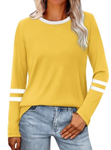 Image of Sampeel Long Sleeve Shirts for Women Color Block Casual Tops Fall Outfits 2026 Basic Tees Trendy Spring Clothes