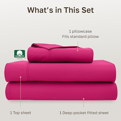 Image of California Design Den Soft Twin Size 100% Cotton Sheet Sets, 400 Thread Count Good Housekeeping Award Winner, Silky Sateen Weave, Long Staple Cotton Twin Bed Sheet Set - Hot Pink