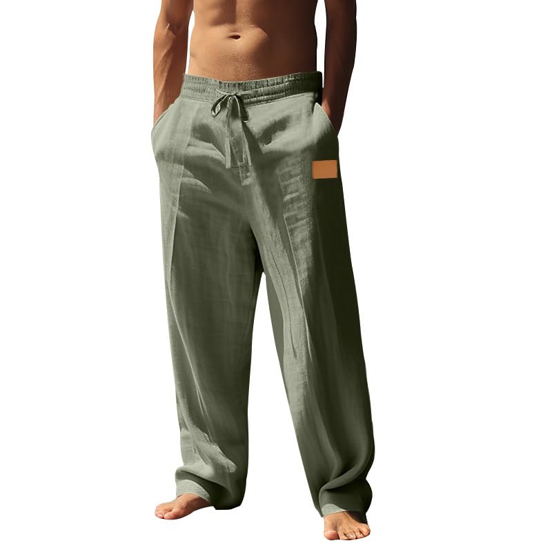 Mens Solid Color Comfy Pants Yoga Beach Loose Fit Trendy Trousers Casual Summer Elastic Waist Drawstring Outfits