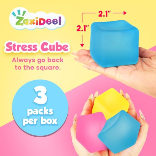 Fidget Toys Stress Cube 3 Pack: 2.1" Squishy Fidget Toys for Kids, Anxiety Stress Relief Sensory Toys, Stress Balls for Adults Children Teens, Stretchy Desk Fidgets, Prizes for Classroom - image 2