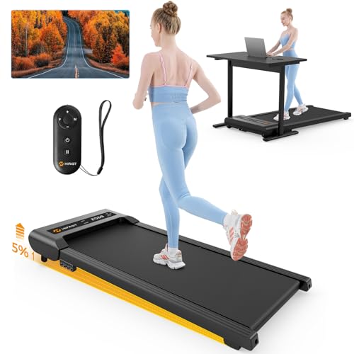 HiFast Walking Pad with Incline, Under Desk Treadmill, 2.5HP Treadmills for Home, 2 in 1 Portable Walking Pad Treadmill with Remote Control & LED Display, 300 Lb Capacity, No Assembly(Black)