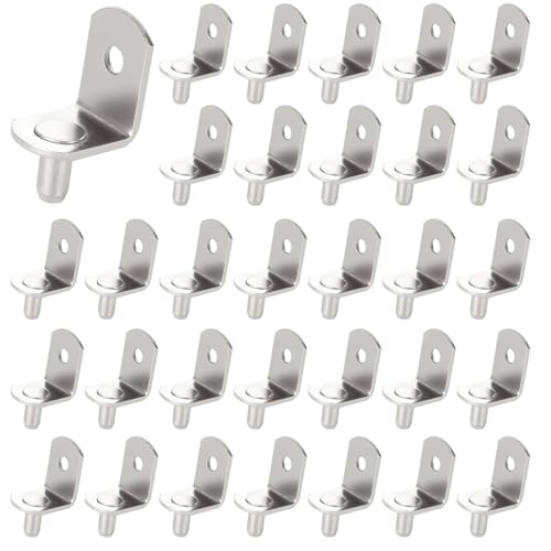 WOPPLXY 100 Pcs Shelf Support Pegs, 5mm Shelf Pegs Shelf Pins, Cabinet Adjustable Shelf Brackets Peg with Rubber Sleeve, L-Shaped Clips for Kitchen Bookcase Cabinet Furniture Support(Silver) by WOPPLXY - Used condition - US$15.64