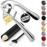 Zulay Kitchen Premium Garlic Press Set - Rust Proof Professional Garlic Mincer Tool - Easy-Squeeze, Easy-Clean with Soft, Ergonomic Handle - Silicone Garlic Peeler & Brush (Chrome)