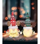 iStatue Lighted Christmas Gnomes Plush with Reindeer Antlers, Set of 2, Battery Operated with Lig...