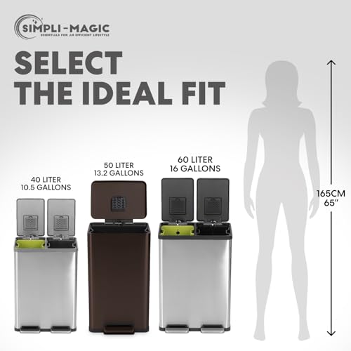 Image of Simpli-Magic 50 Liter / 13.2 Gallon Soft-Close, Smudge Resistant Trash Can with Foot Pedal and Built in Filter- Brown