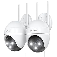 ieGeek 2K Telecamera Wi-Fi Esterno, 3MP Visione Notturna a Colori 15m, 360° PTZ Videocamera Sorveglianza WiFi, Rilevamento Umano PIR, Allarme Sonoro e Luminoso, Alexa 2 Pcs
