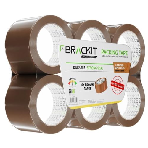 brackit Packing Tape Brown 48mm x 66m Bulk Pack of 6 Rolls