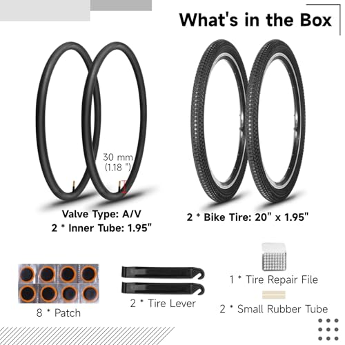 20×1.95 Bike Tire and Tube Set, 2 Pack 20 Inch Mountain Bike