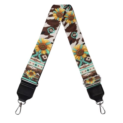 Image of Coldinair Brown Cow Luggage Strap Replacement Farmhouse Aztec Bag Strap Sunflower Guitar Strap for Purses Crossbody,Easy to Install Purse Making Supplies
