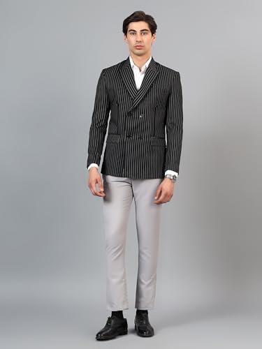 Image of Men's Black Striped Double-Breasted Blazer