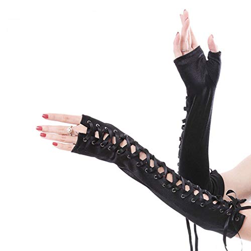 Preisvergleich Produktbild Wanfor Hochzeitshandschuhe für Damen, sexy, Ellenbogen-Länge, fingerlos, lange Handschuhe, String, Schleife, Kreuz, Schnürung, Disco, Tanz, Gothic-Stil, Cosplay, Fäustlinge