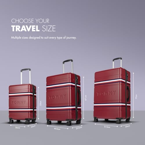 Image of Tommy Hilfiger Plastic Berlin Unisex Hard Luggage - Wine, 67Cm Mid Bag with 4 Spinner Wheels Trolley, Medium
