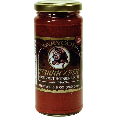"BEET HORSERADISH" (Sauces) "CANADA", Horseradish Mixed with Beet Packaged in Glass Jar, 250g. "Zakuson" Cover