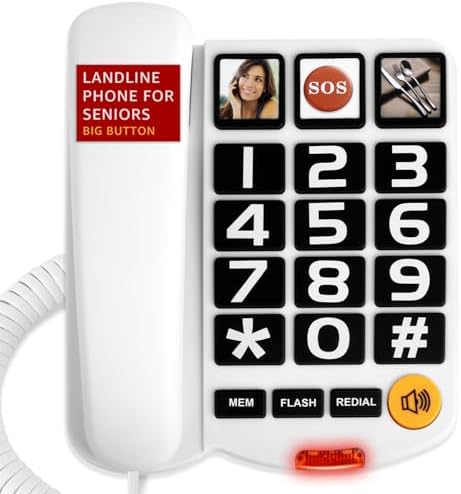 Uvital Large Push Button Phones for Seniors, White Wired Landline...