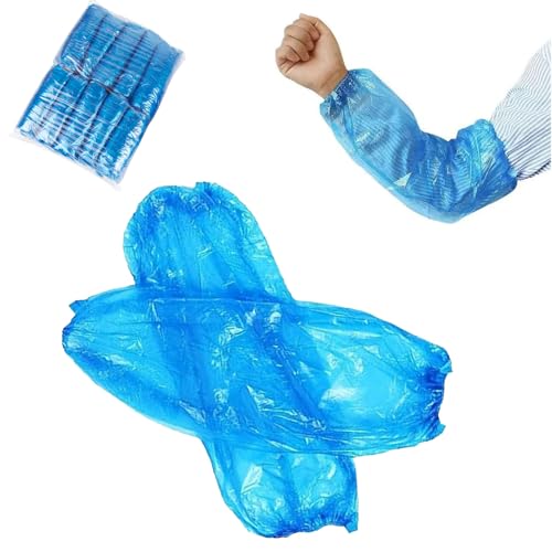 RLIEBUUM 100Pcs Disposable Arm Sleeves, Plastic Waterproof Oversleeves Protector with Elastic on Cuff, one Size Arm Sleeves for Cleaning, Repairing, Painting and Tattooing
