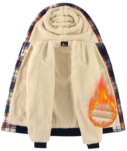 Image of GEEK LIGHTING Boys Flannel Jacket Sherpa Lined Hoodies Zip Up Fleece Plaid Shirt Jackets Winter Outdoor Coat Warm