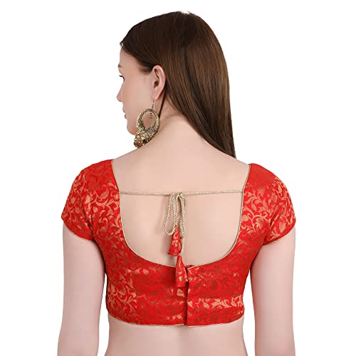 Image of Women's Short Sleeve Brocade (Chanderi) Readymade Stitched Saree Blouse Ready to Wear Half Sleeves Ladies Blouse