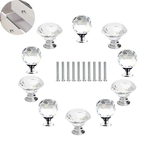 Pomos para Muebles,Muebles Cristalinos Transparentes Manija de un Solo Orificio,Diseño de Diamante,Decoración única,Con Tornillo ?Dos Estilos, un Total de 10 Piezas?
