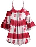 Luna Flower Women's Pleated End Vertical Stripe Cold Shoulder Tunic Tops