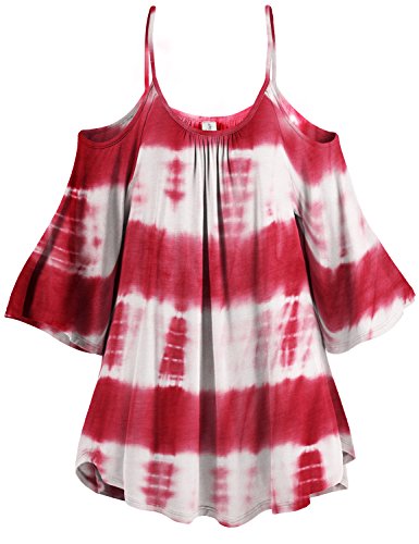 Luna Flower Women's Pleated End Vertical Stripe Cold Shoulder Tunic Tops (CTEW004)