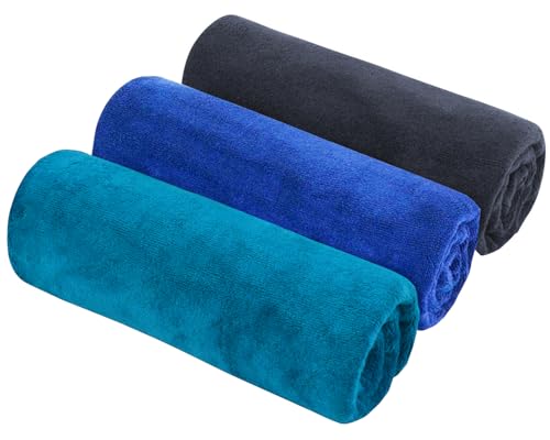 HIDMD Microfibre Sports Towels Gym Towels Workout Sweat for Gym Fitness,Yoga, Camping Fast Drying Absorbent 3Pack 40cm X80cm Gray+Blue+Lake blue