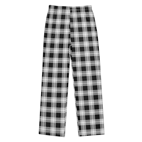 CaTaKu Boys Plaid Buffalo Black Check Pants for Boys Girls Wide Leg Sweatpants Kids Long Bottoms with Pockets Size 6-14Y