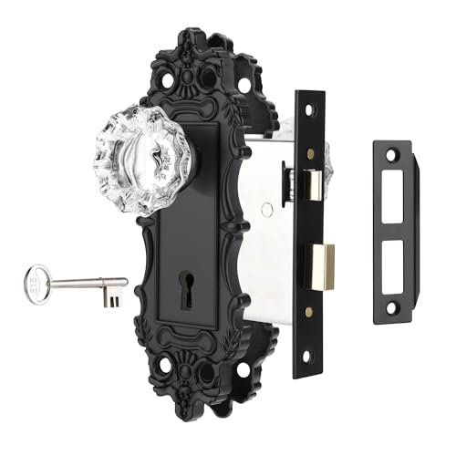 ToPToToo Vintage Crystal Glass Door Knobs, Mortise Lock Set with Skeleton Key for Interior Door...